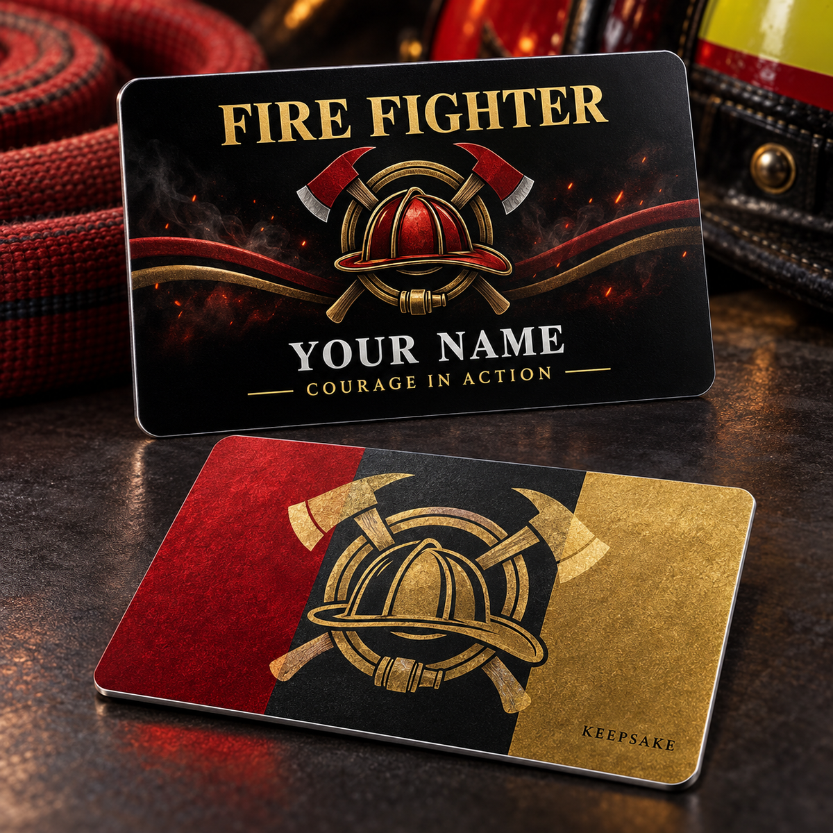 Personalized fire fighter aluminum wallet card with midnight pride occupational artwork.