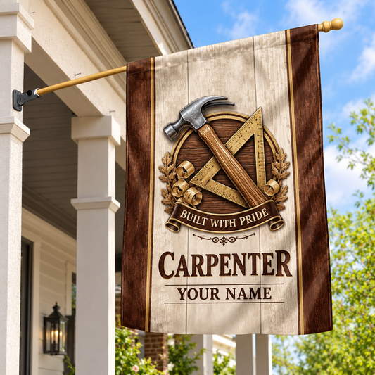 Personalized carpenter house flag with proud legacy occupational artwork.