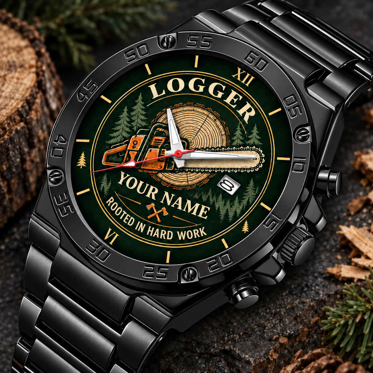 Personalized Logger Stainless Steel Watch - Heritage Dial - Black