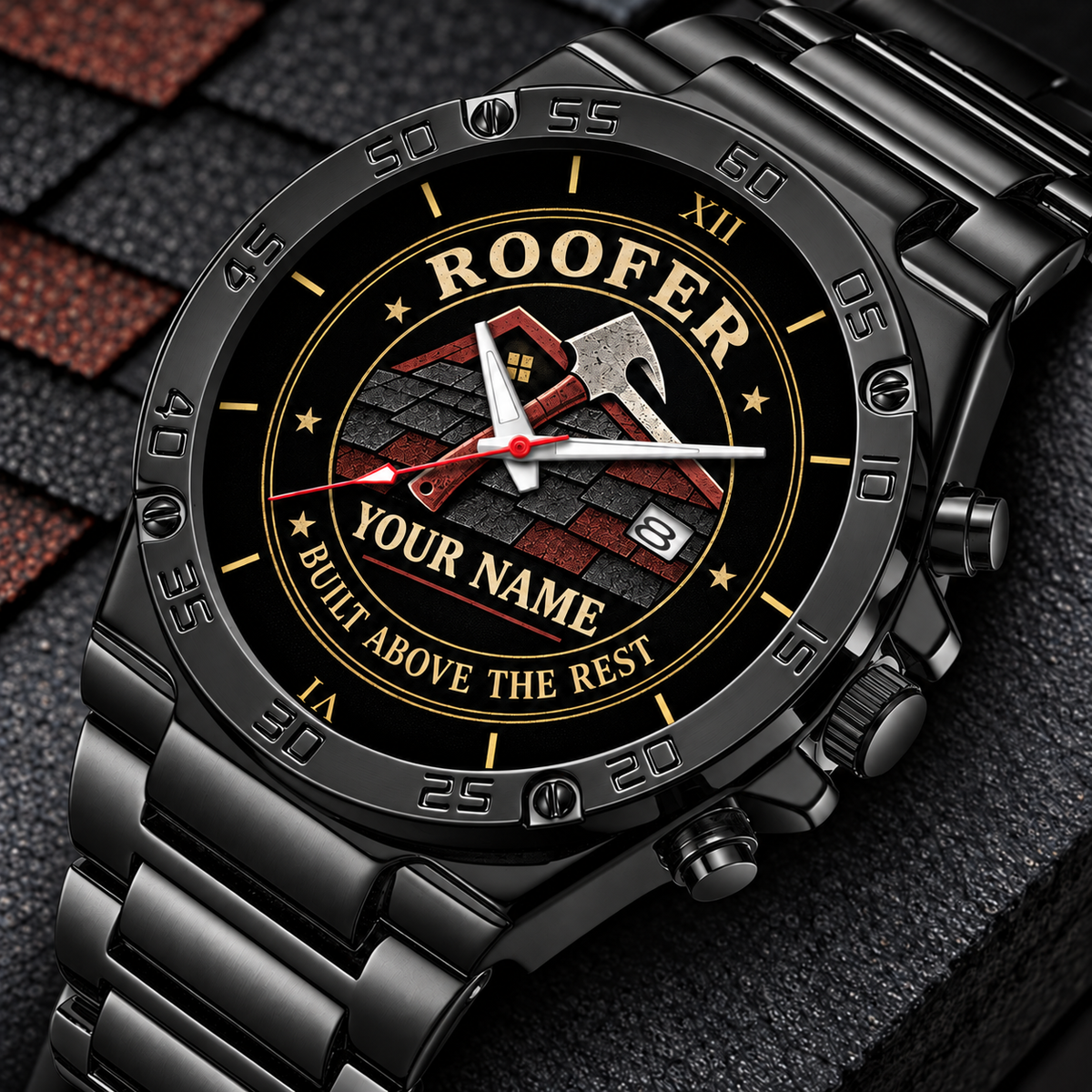 Personalized Roofer Stainless Steel Watch - Heritage Dial - Black