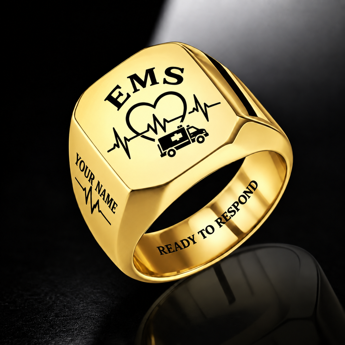 Personalized EMS Engraved Signet Ring - Classic Emblem - Gold