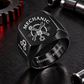 Personalized Mechanic Engraved Signet Ring - Classic Emblem - Black