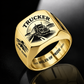 Personalized Trucker Engraved Signet Ring - Classic Emblem - Gold