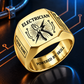 Personalized Electrician Engraved Signet Ring - Sunburst Legacy - Gold