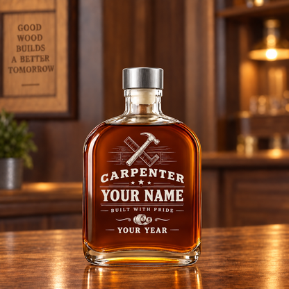 Personalized Carpenter Whiskey Bottle - Milestone Label - 20 oz - Metal Lid