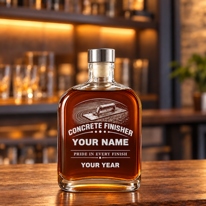 Personalized Concrete Finisher Whiskey Bottle - Milestone Label - 20 oz - Metal Lid
