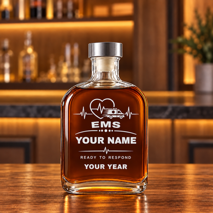 Personalized EMS Whiskey Bottle - Milestone Label - 20 oz - Metal Lid