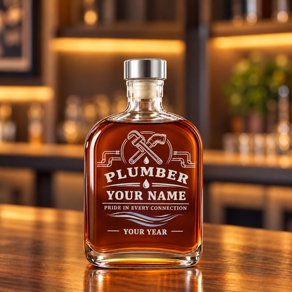 Personalized Plumber Whiskey Bottle - Milestone Label - 20 oz - Metal Lid