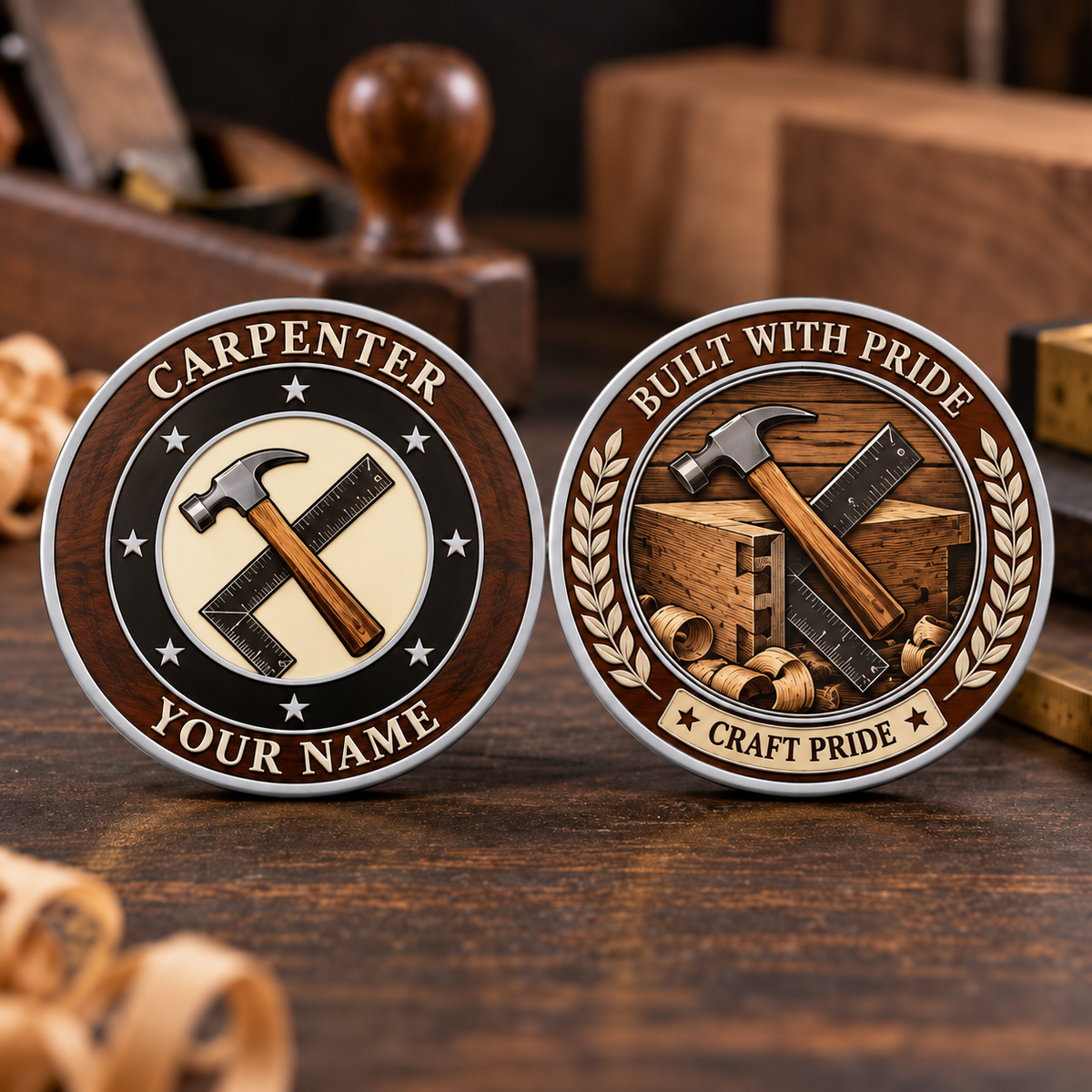 Personalized Carpenter Challenge Coin - Heritage Tribute - Silver