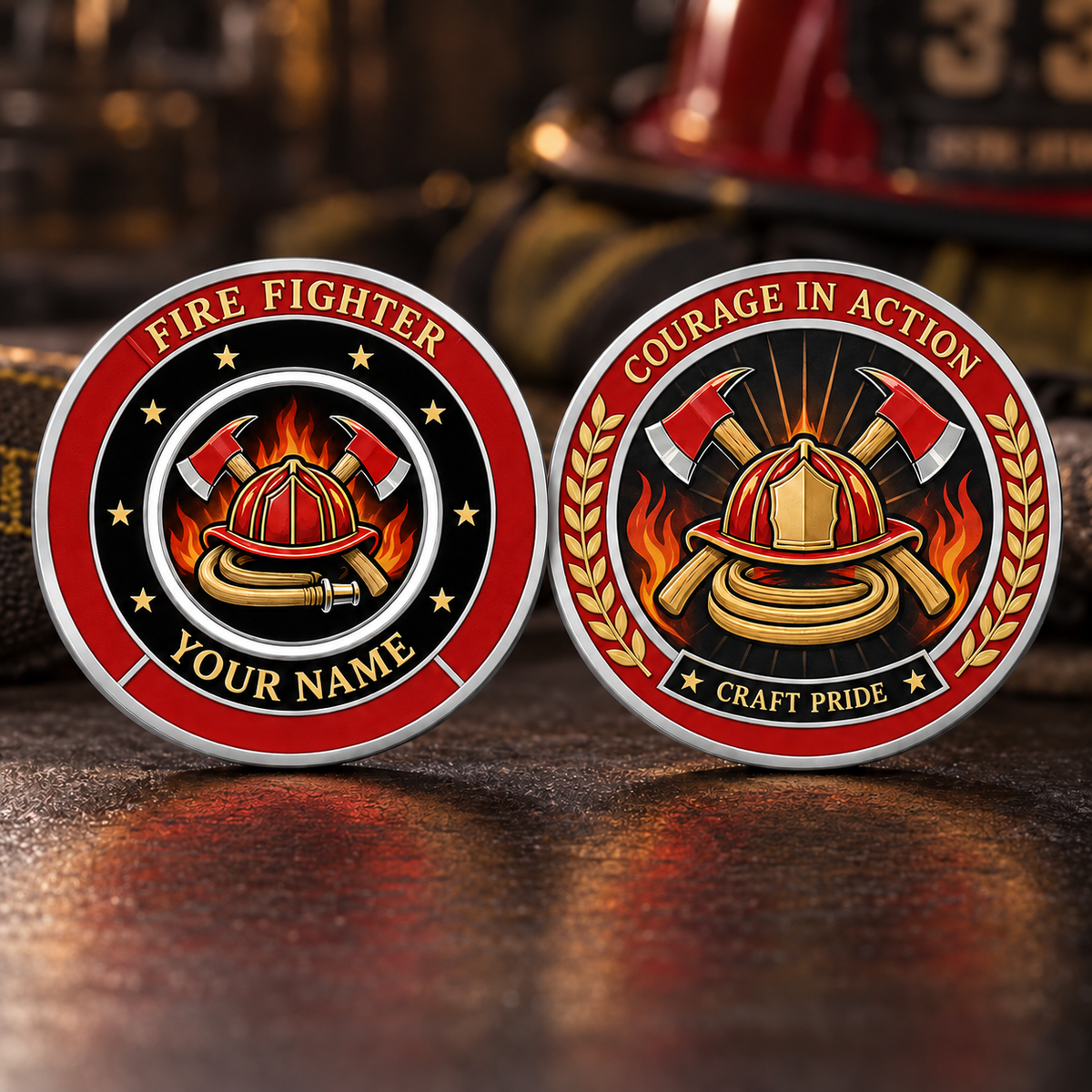Personalized Fire Fighter Challenge Coin - Heritage Tribute - Silver