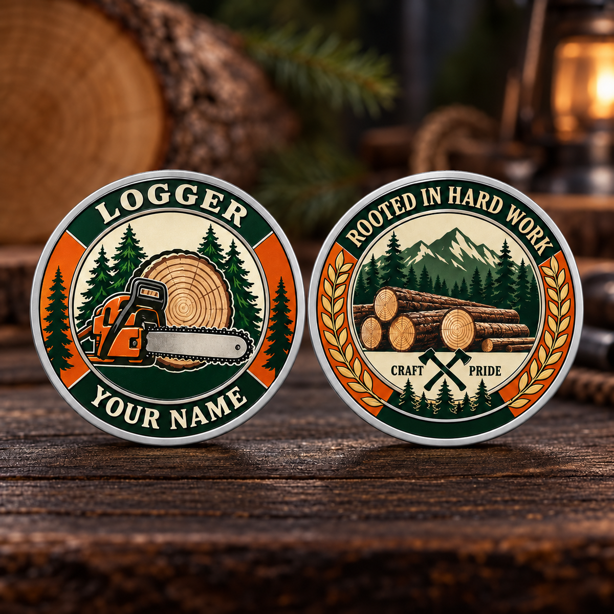 Personalized Logger Challenge Coin - Heritage Tribute - Silver