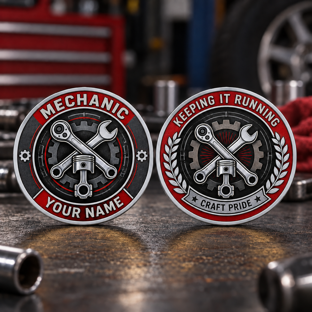 Personalized Mechanic Challenge Coin - Heritage Tribute - Silver