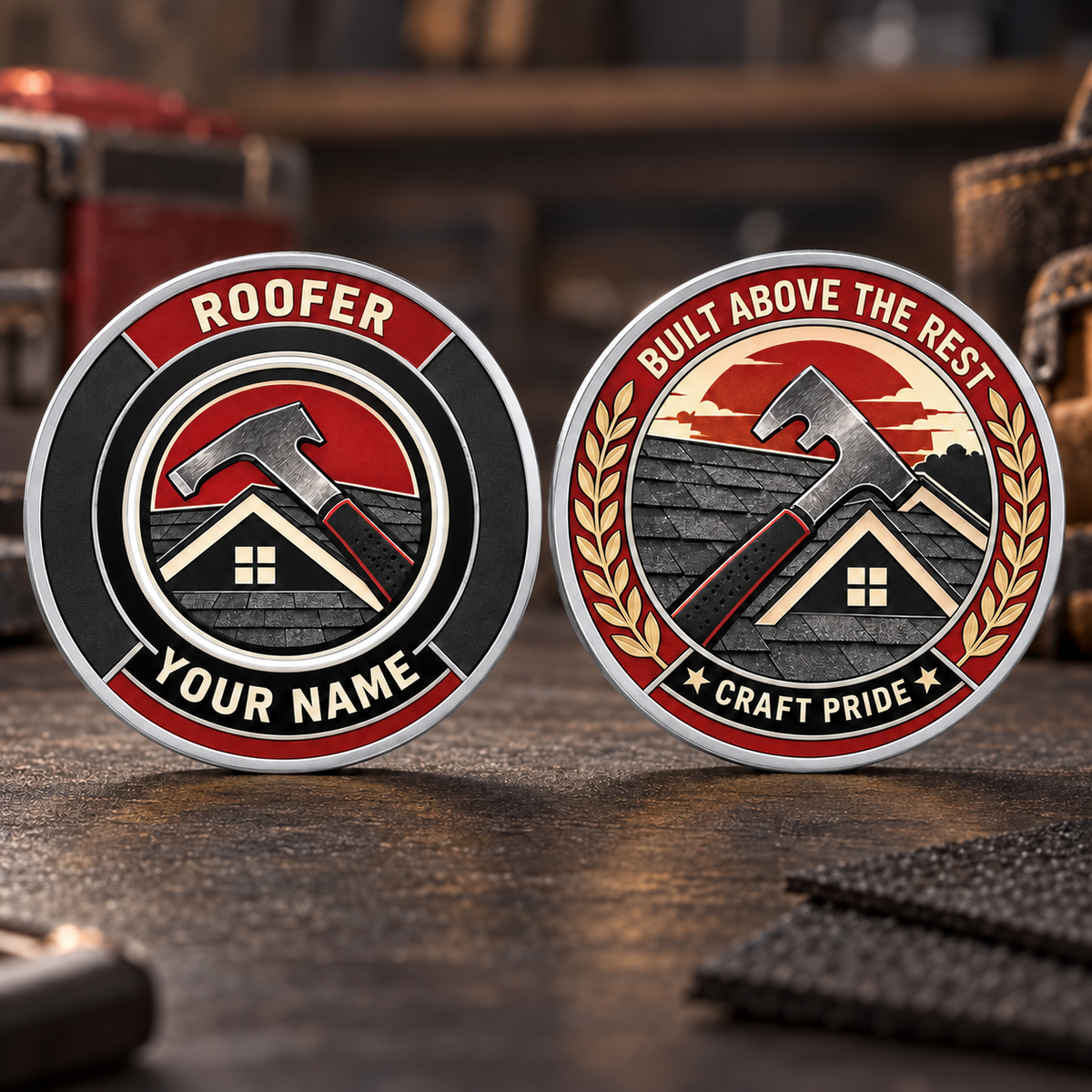 Personalized Roofer Challenge Coin - Heritage Tribute - Silver