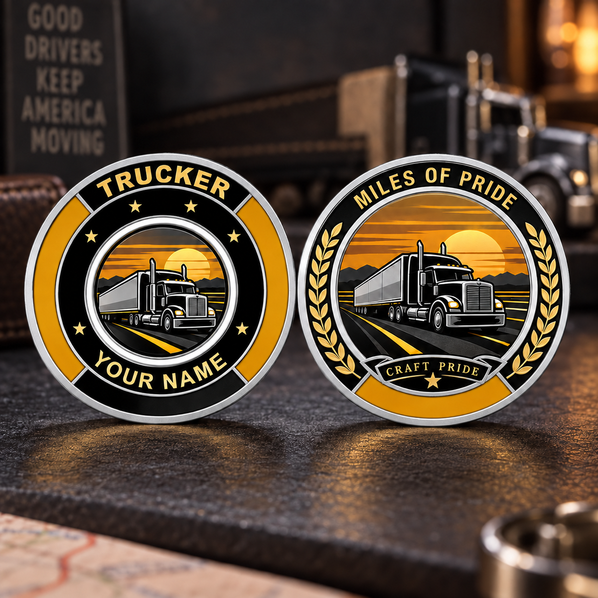 Personalized Trucker Challenge Coin - Heritage Tribute - Silver