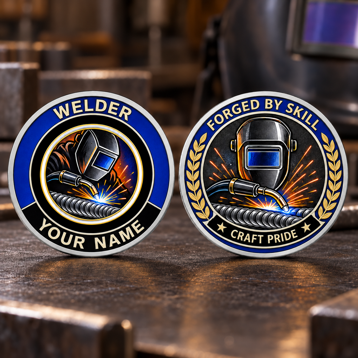 Personalized Welder Challenge Coin - Heritage Tribute - Silver