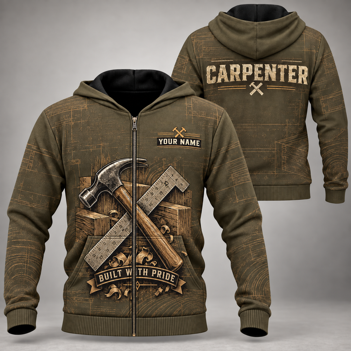 Personalized Carpenter Hoodie - Crew Silhouette - Zip Hoodie