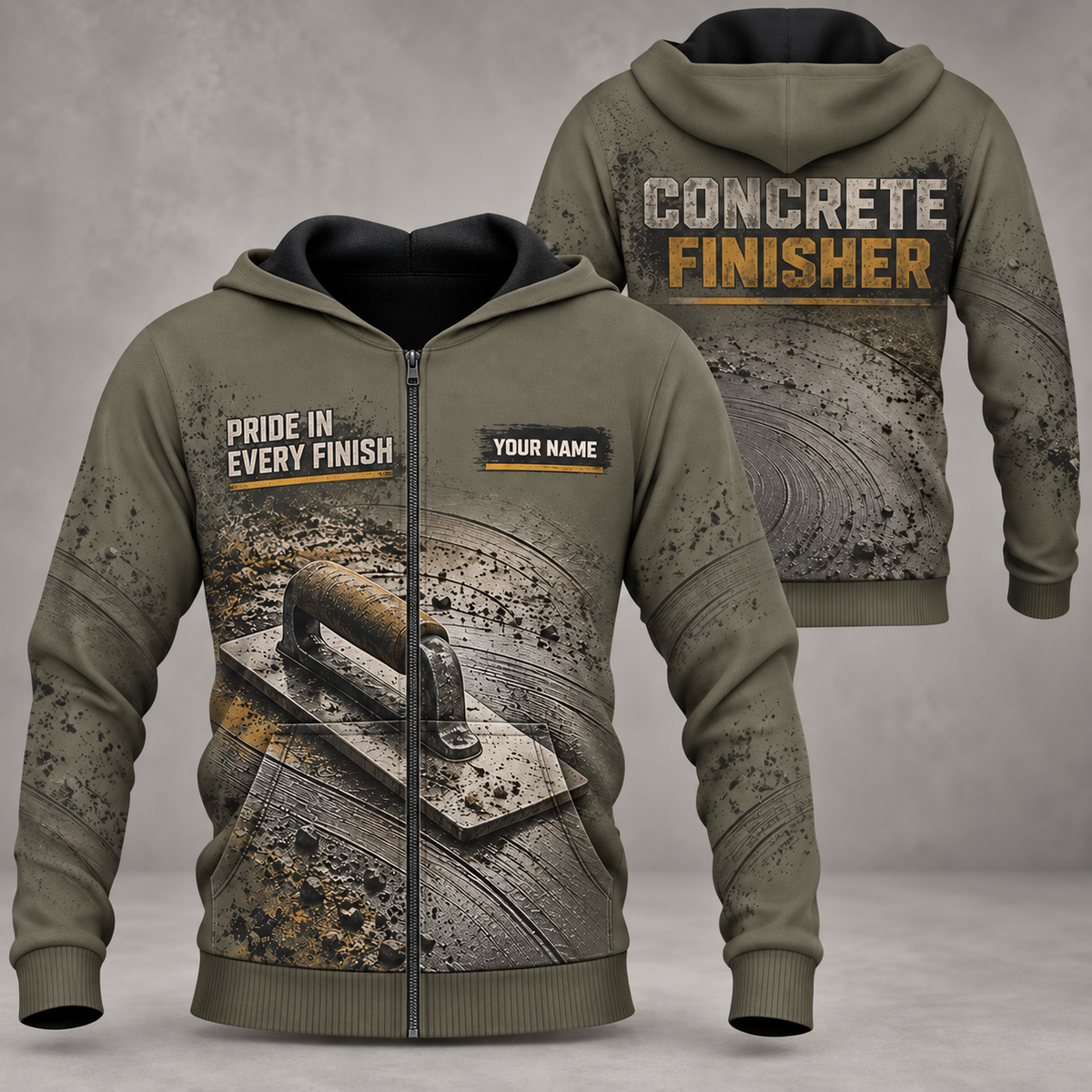 Personalized Concrete Finisher Hoodie - Crew Silhouette - Zip Hoodie