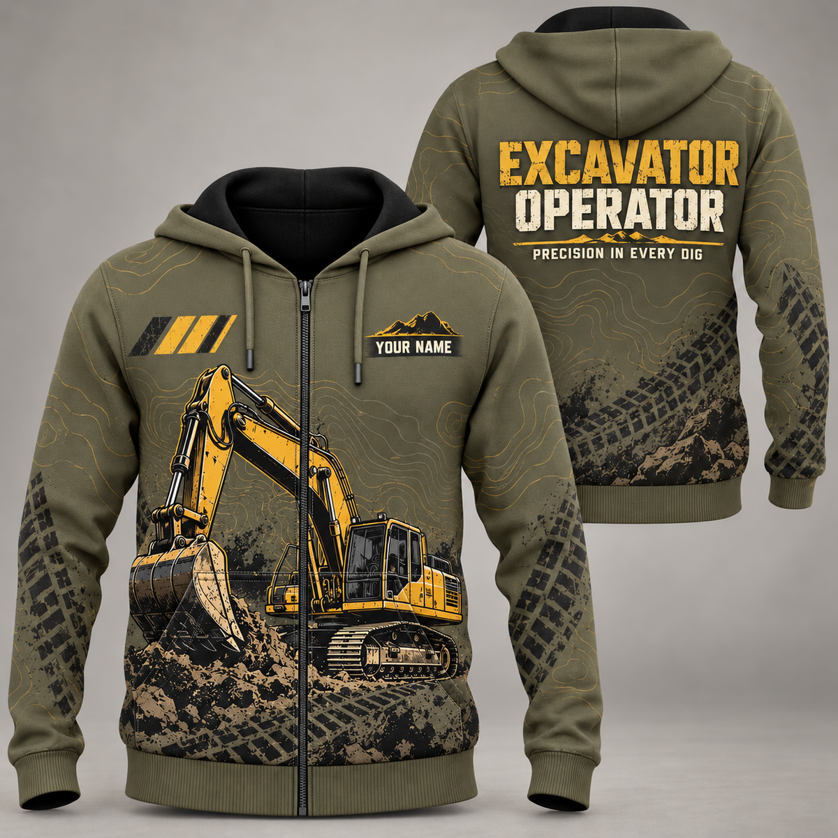 Personalized Excavator Operator Hoodie - Crew Silhouette - Zip Hoodie