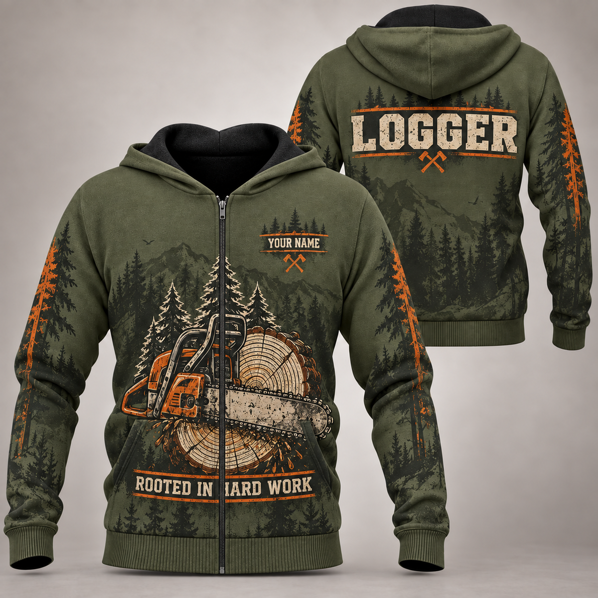Personalized Logger Hoodie - Crew Silhouette - Zip Hoodie