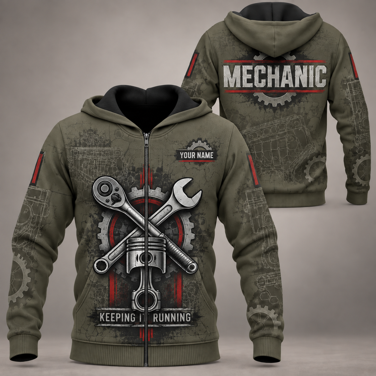 Personalized Mechanic Hoodie - Crew Silhouette - Zip Hoodie