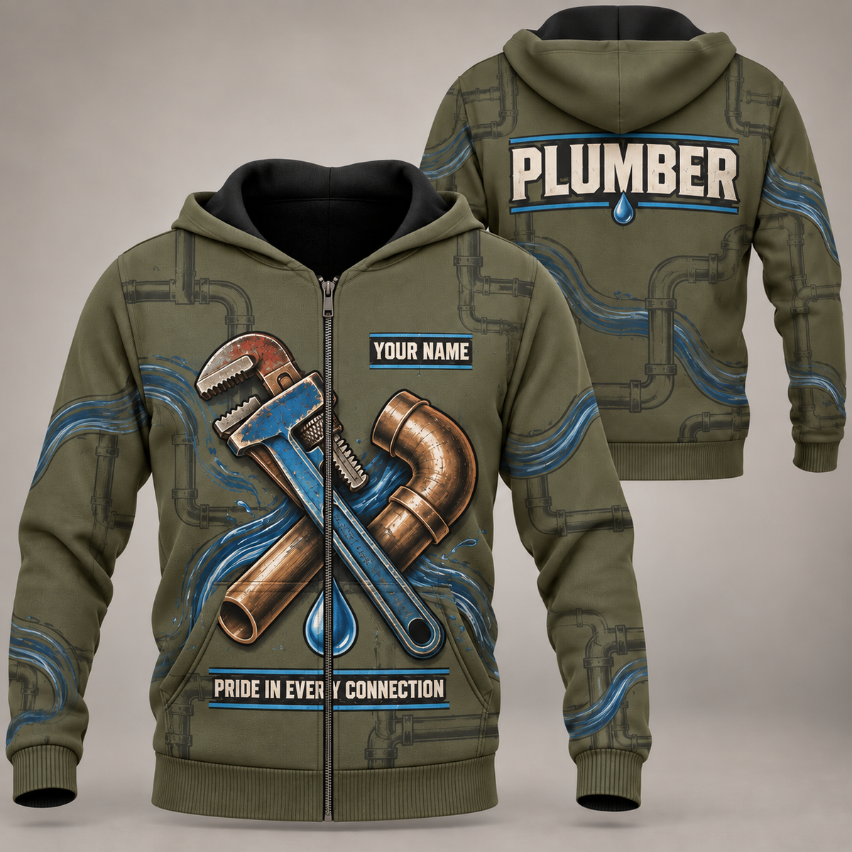 Personalized Plumber Hoodie - Crew Silhouette - Zip Hoodie