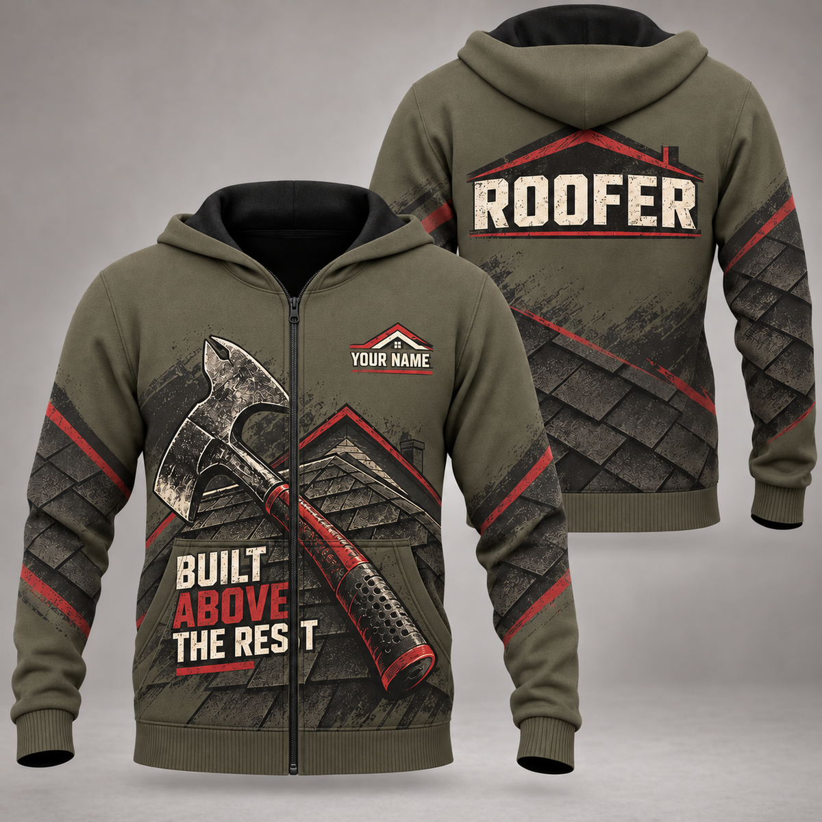 Personalized Roofer Hoodie - Crew Silhouette - Zip Hoodie