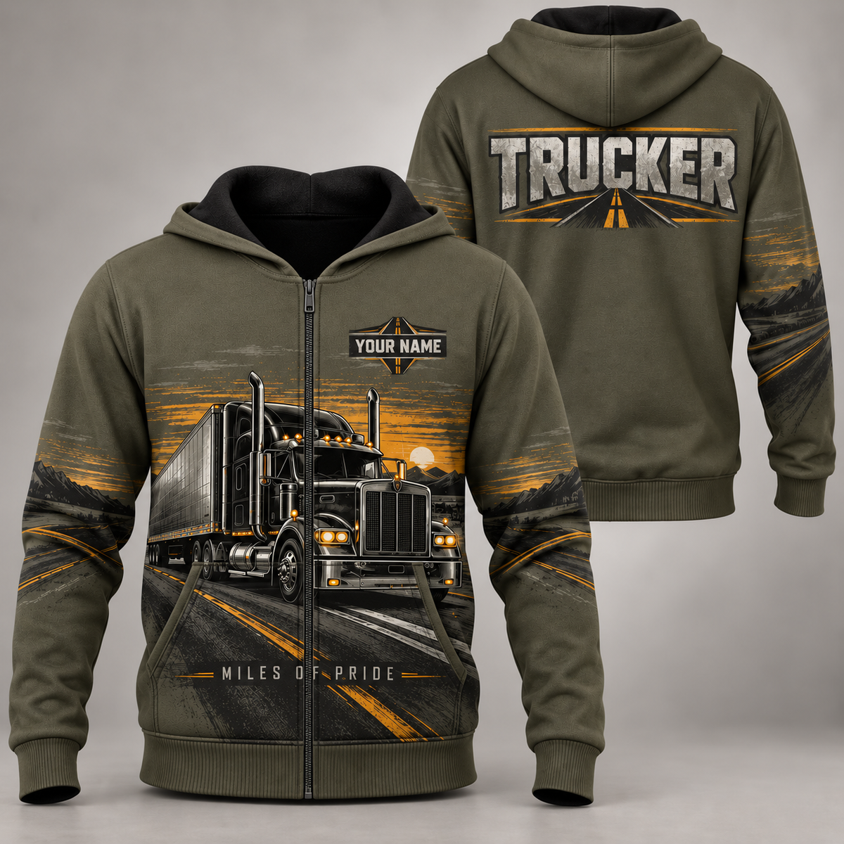Personalized Trucker Hoodie - Crew Silhouette - Zip Hoodie