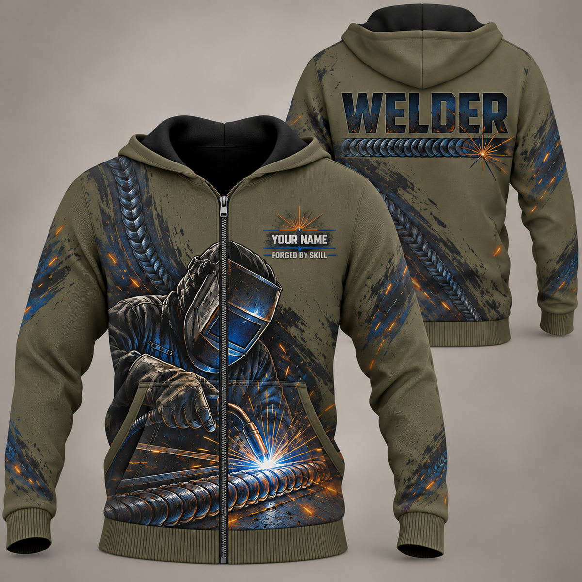 Personalized Welder Hoodie - Crew Silhouette - Zip Hoodie