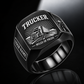 Personalized Trucker Engraved Signet Ring - Sunburst Legacy - Black
