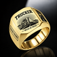 Personalized Trucker Engraved Signet Ring - Sunburst Legacy - Gold