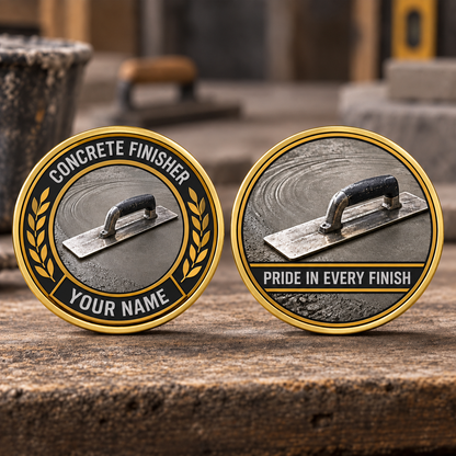 Personalized Concrete Finisher Challenge Coin - Legacy Laurel - Gold