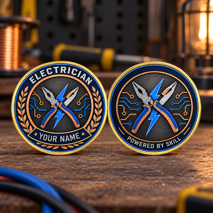 Personalized Electrician Challenge Coin - Legacy Laurel - Gold
