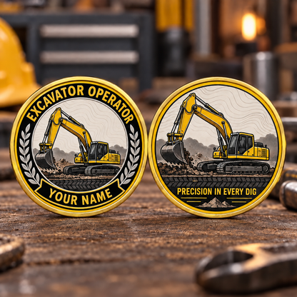 Personalized Excavator Operator Challenge Coin - Legacy Laurel - Gold
