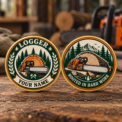 Personalized Logger Challenge Coin - Legacy Laurel - Gold