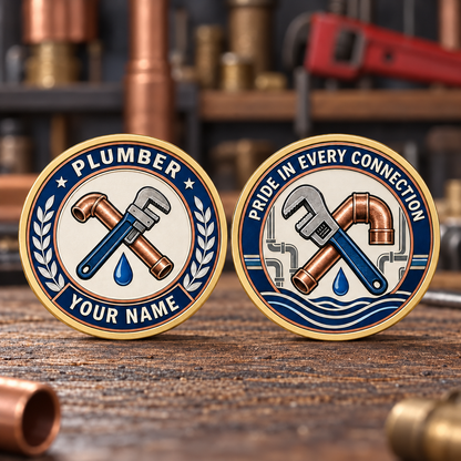 Personalized Plumber Challenge Coin - Legacy Laurel - Gold