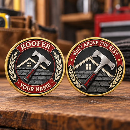 Personalized Roofer Challenge Coin - Legacy Laurel - Gold