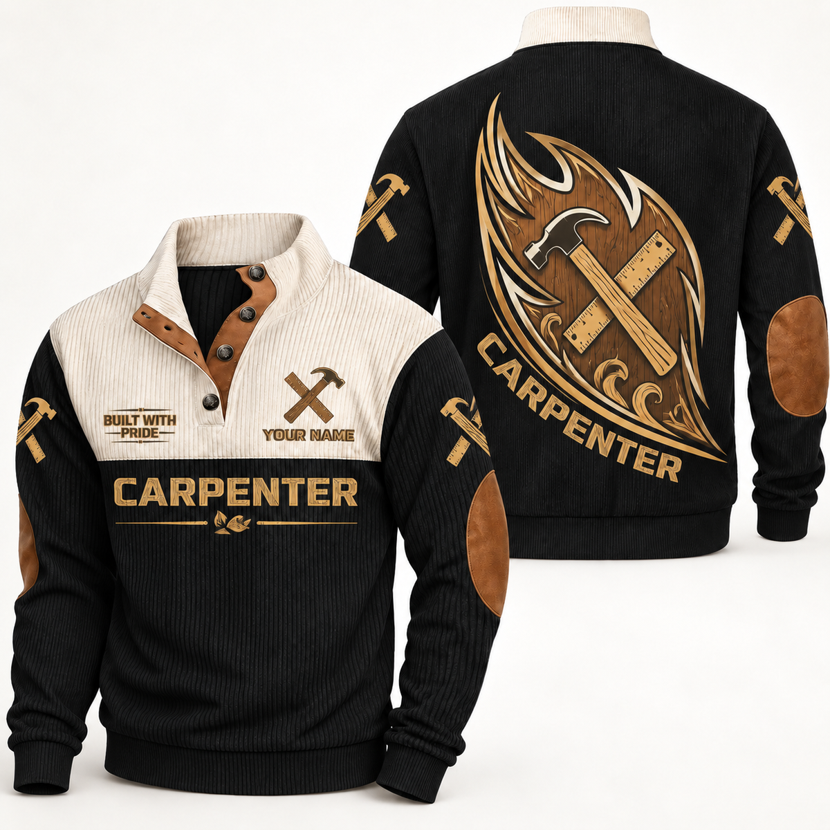 Personalized Carpenter Sports Sweatshirt - Heritage Collar - Black