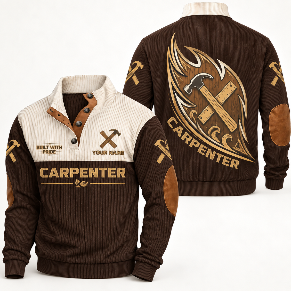 Personalized Carpenter Sports Sweatshirt - Heritage Collar - Brown