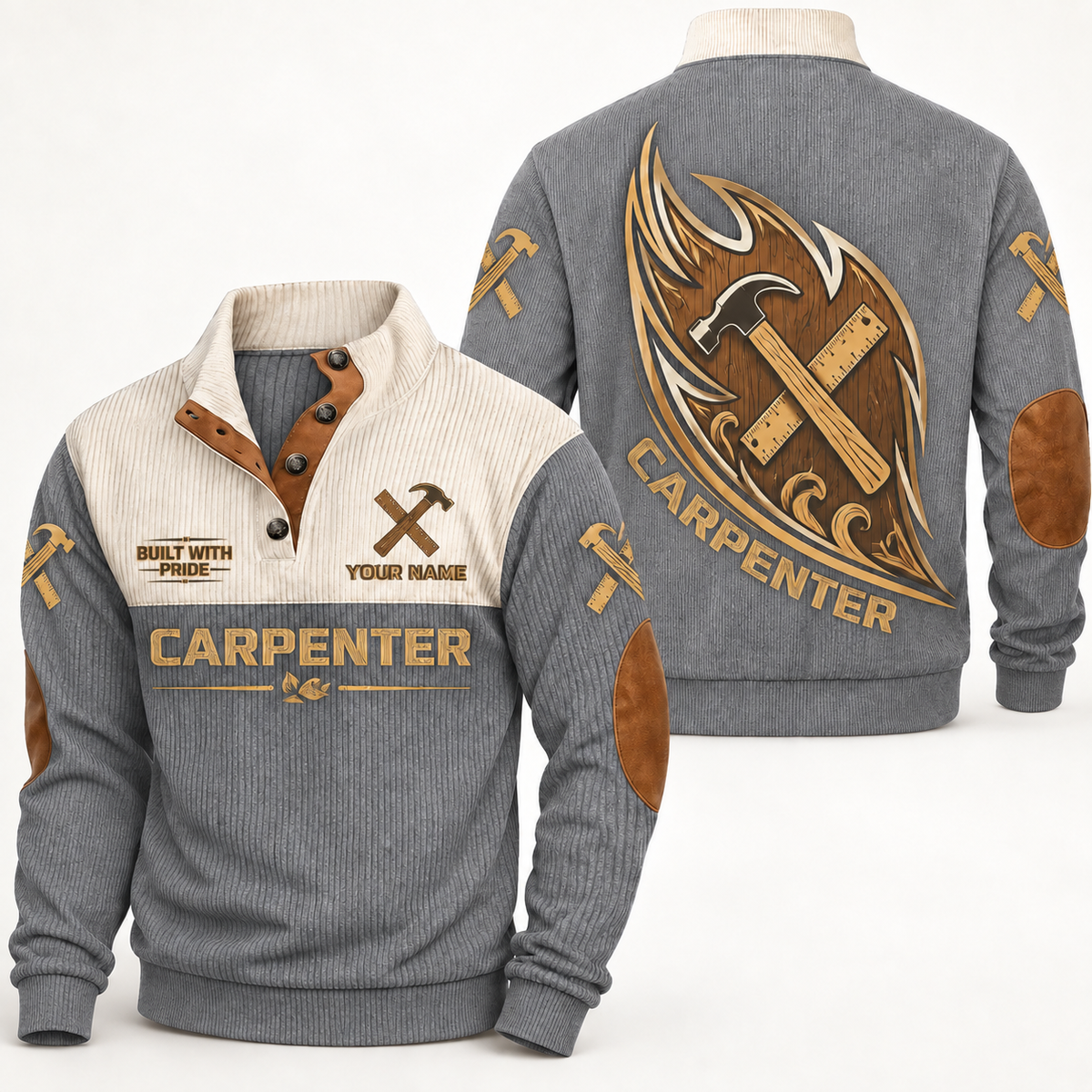 Personalized Carpenter Sports Sweatshirt - Heritage Collar - Grey