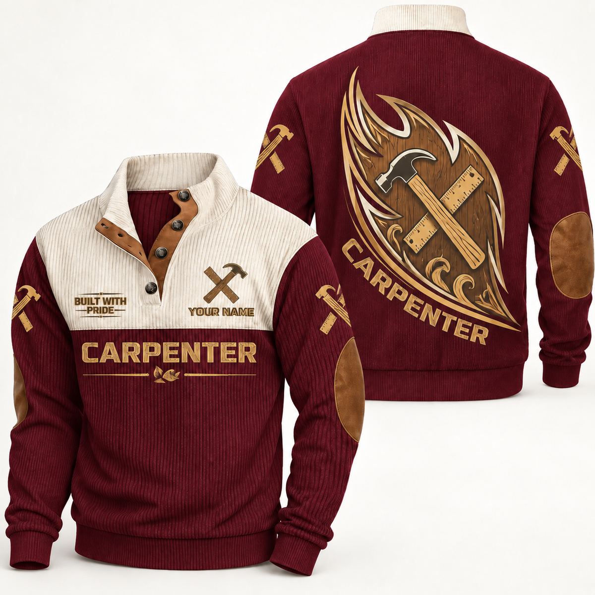 Personalized Carpenter Sports Sweatshirt - Heritage Collar - Jujube Red