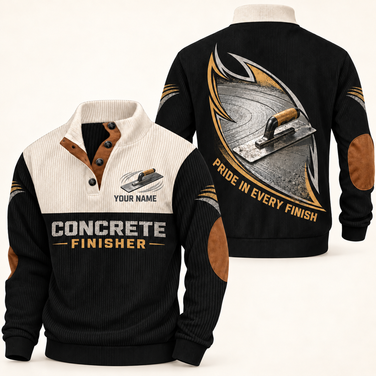 Personalized Concrete Finisher Sports Sweatshirt - Heritage Collar - Black
