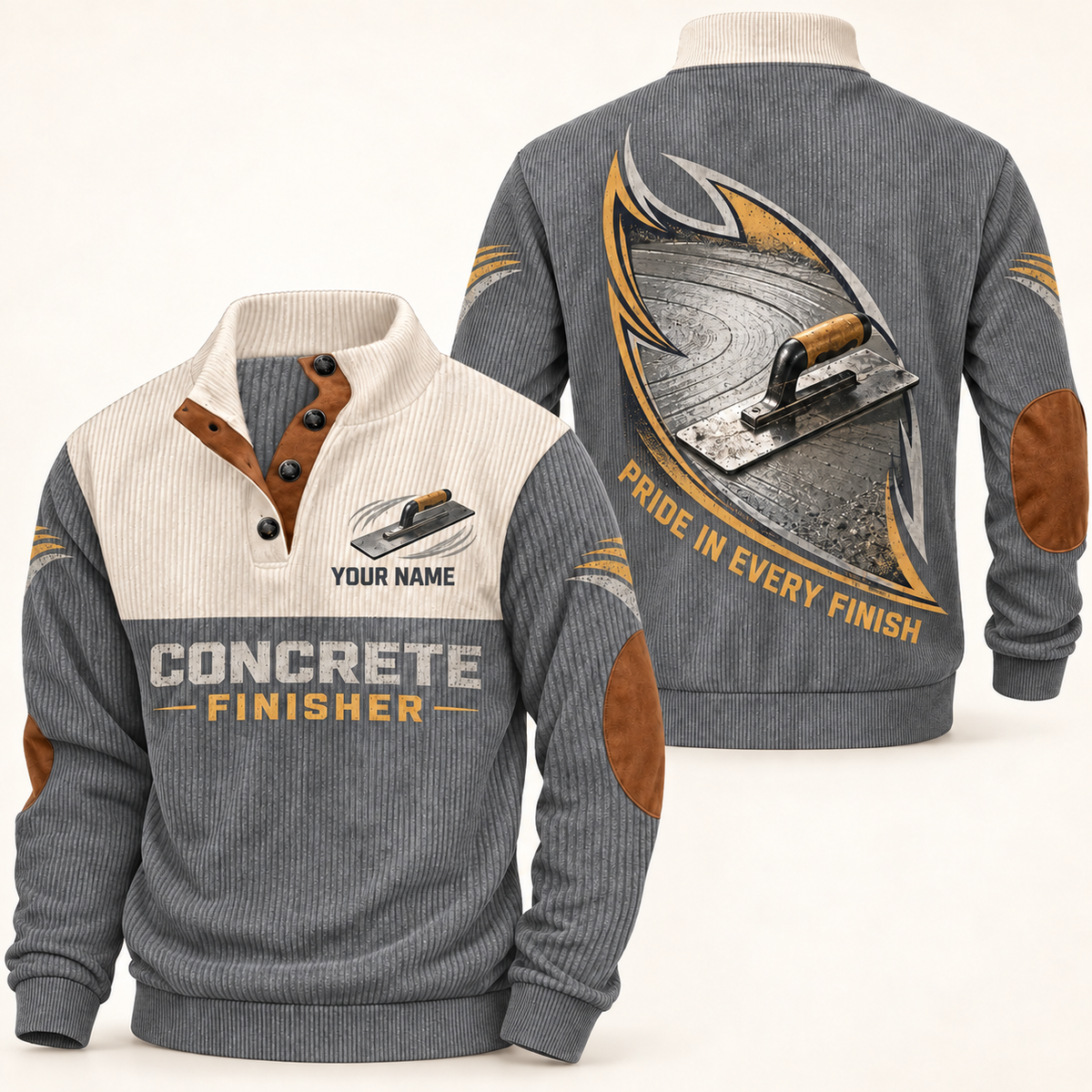 Personalized Concrete Finisher Sports Sweatshirt - Heritage Collar - Grey
