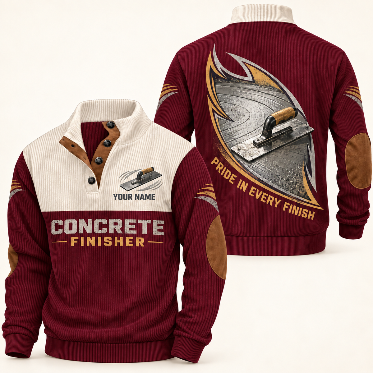 Personalized Concrete Finisher Sports Sweatshirt - Heritage Collar - Jujube Red
