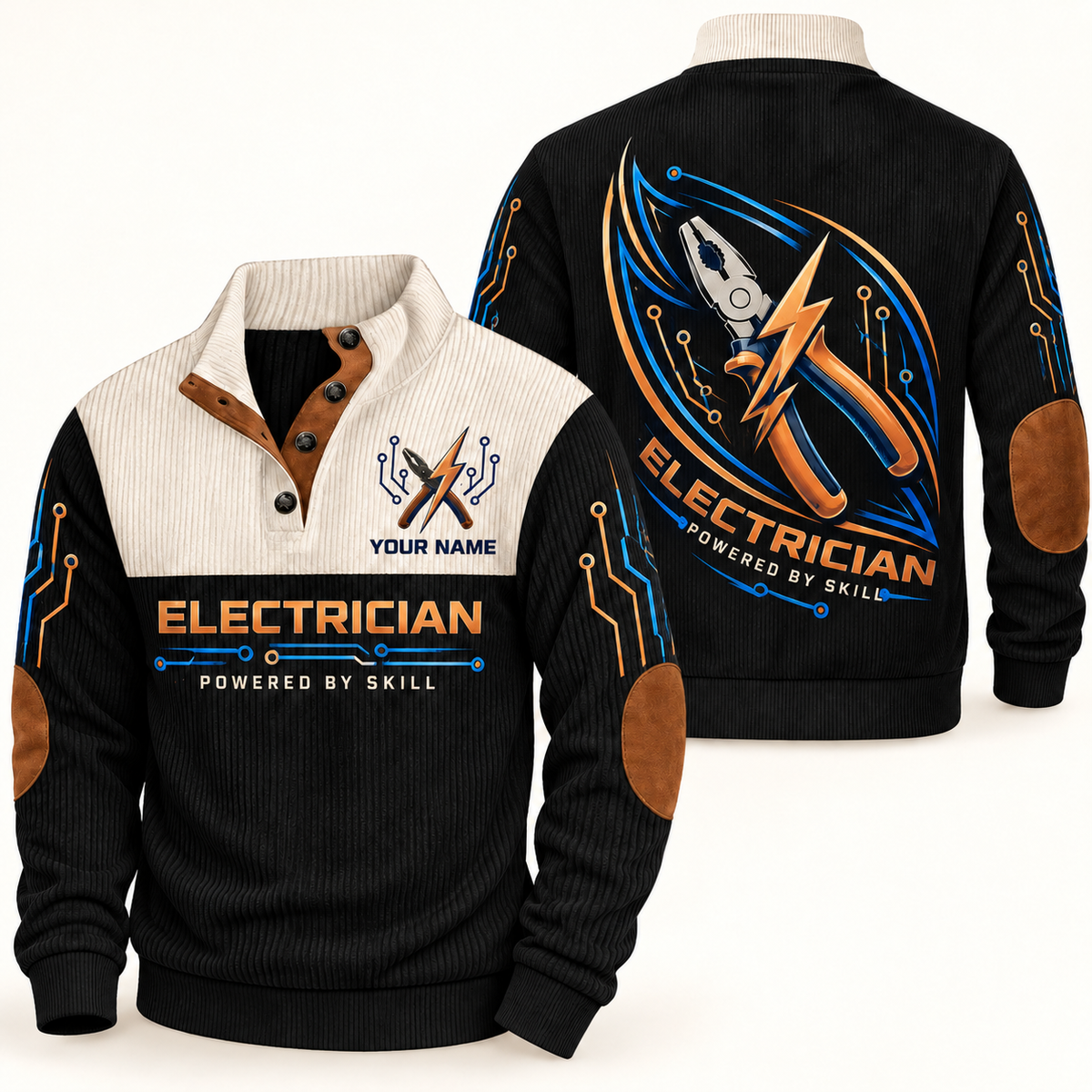 Personalized Electrician Sports Sweatshirt - Heritage Collar - Black