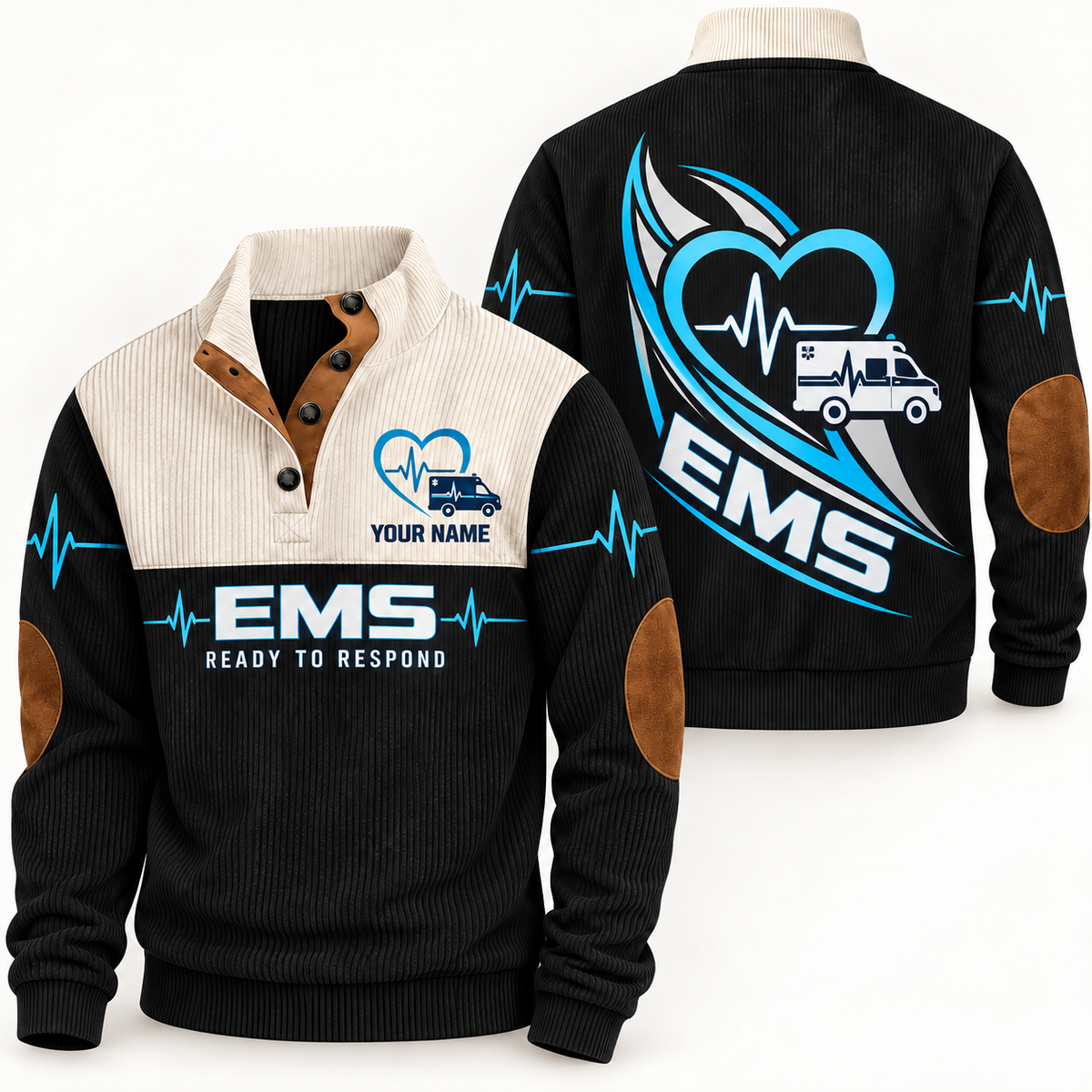 Personalized EMS Sports Sweatshirt - Heritage Collar - Black