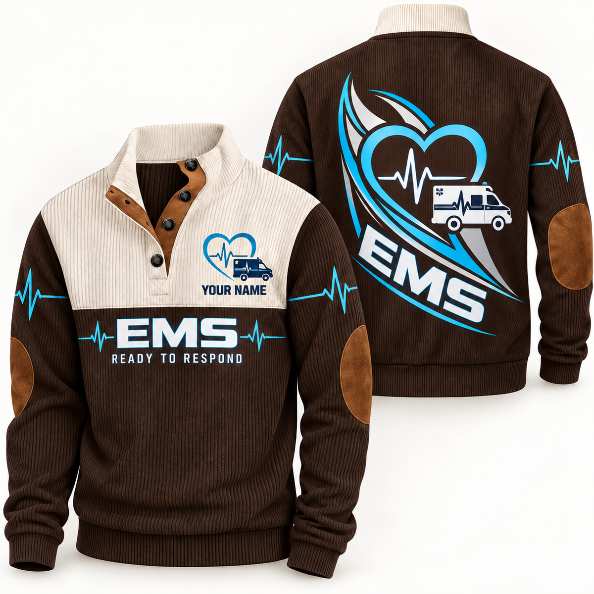 Personalized EMS Sports Sweatshirt - Heritage Collar - Brown