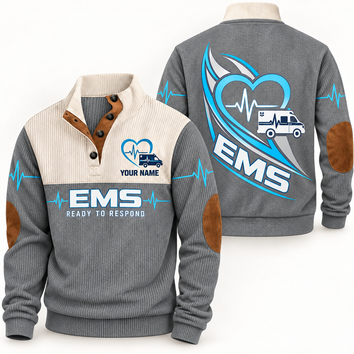 Personalized EMS Sports Sweatshirt - Heritage Collar - Grey