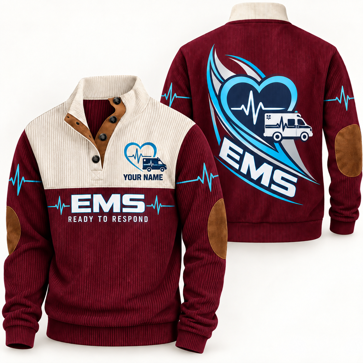 Personalized EMS Sports Sweatshirt - Heritage Collar - Jujube Red