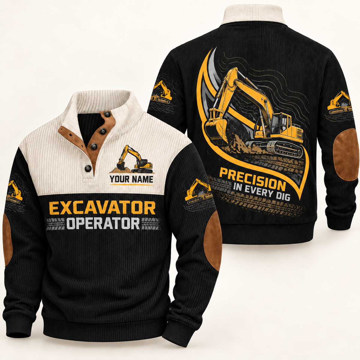 Personalized Excavator Operator Sports Sweatshirt - Heritage Collar - Black