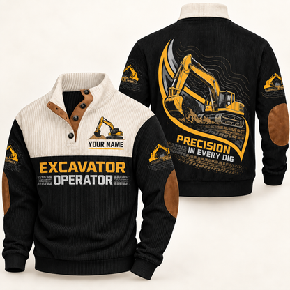Personalized Excavator Operator Sports Sweatshirt - Heritage Collar - Black